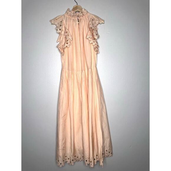 Magali Pascal Corinne Silk Blend Midi Dress Peach/Orange Ruffle Sleeve Small - Picture 7 of 9